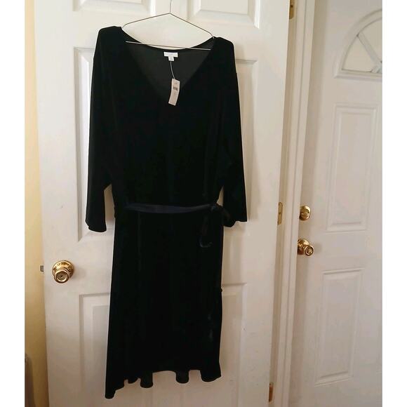 J. Jill Women’s 4X Velvet Wrap Dress Black Midi Tassel Tie Waist - Picture 2 of 16